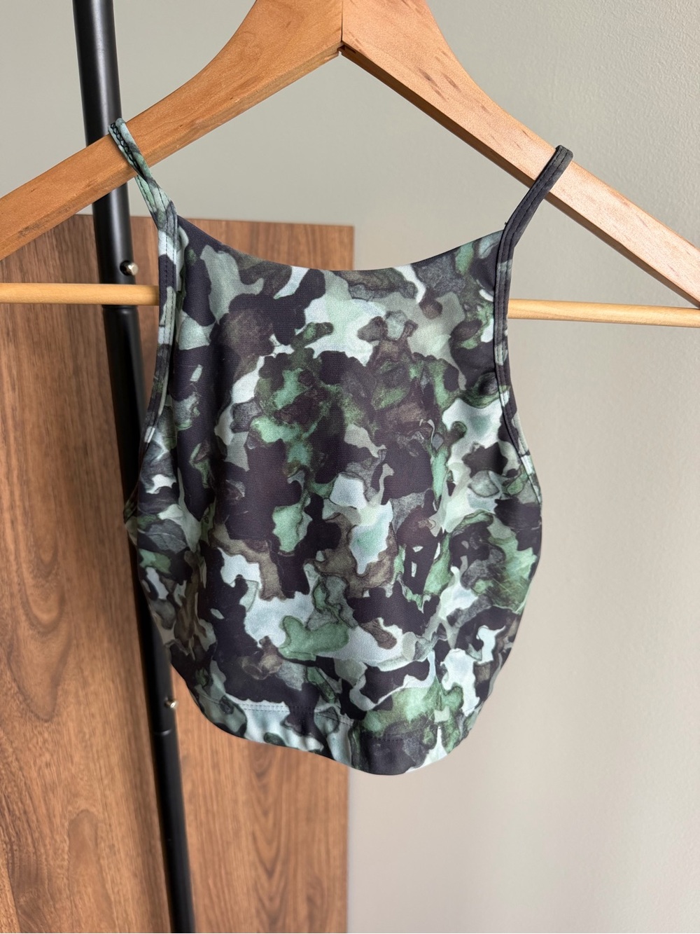 Strut This Green Camo High Neck Sports Bra One Size Fits S/M